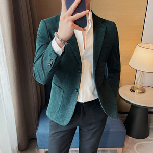 23581-P155 灯芯绒小西装外套男士修身潮流休闲帅气西服图片