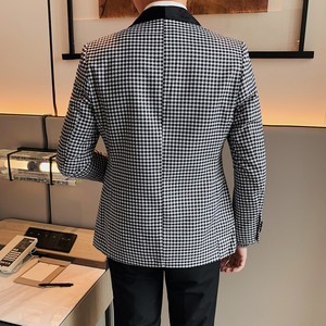 23587-P145 西装外套男士休闲修身格子西服一粒单排扣图片