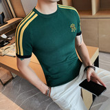 T2206-P65圆领刺绣撞色针织衫T恤春夏韩版修身套头休闲体恤，男装T恤，电商B333