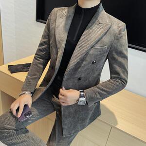XF6128-P228双排扣西装男士单西灯芯绒西服纯色西装