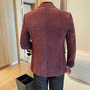 23660-P165 领子拼皮西装男士秋冬新款两粒单排扣西服外套图片