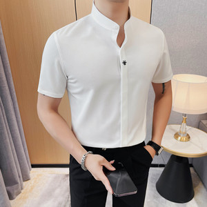 7138-P58  88 短袖刺绣衬衫男士夏季新款立领暗扣衬衣图片