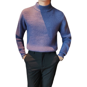 8503-P75 长袖毛衣男士秋冬新款半高领纯色针织衫套头休闲中领线图片