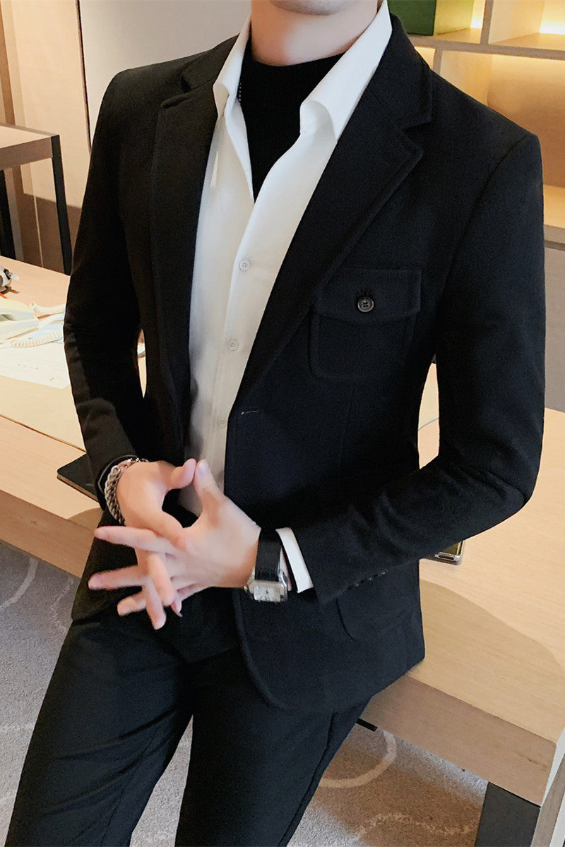 XF18-P160呢子西装外套男士冬季厚款纯色西服商务休闲百搭黑色,男装西服套装,电商B333