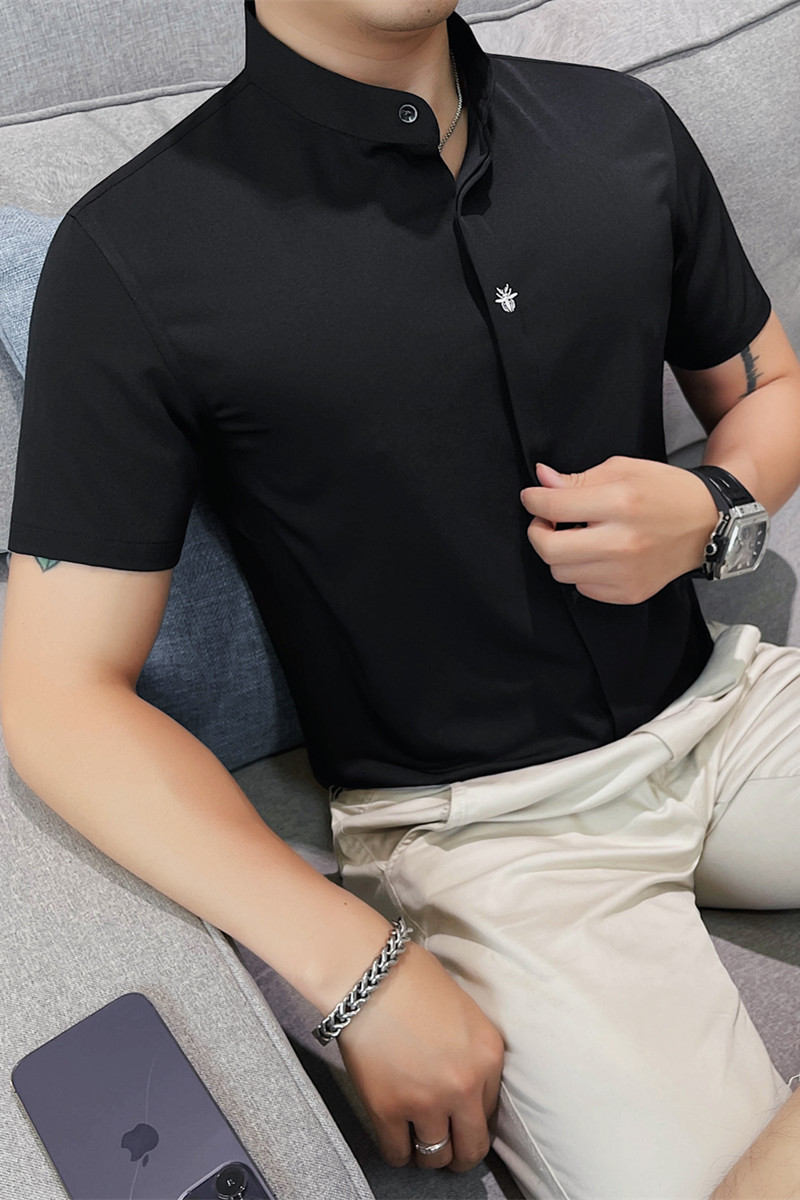 7138-P5888短袖刺绣衬衫男士夏季新款立领暗扣衬衣,男装T恤,电商B333