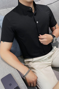 7138-P58  88 短袖刺绣衬衫男士夏季新款立领暗扣衬衣图片