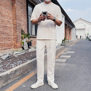 TZ001-P105 轻薄冰丝短袖T恤 宽松版型运动套装 长裤薄款黑色白色，男装T恤，电商B333