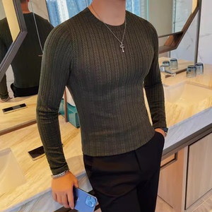 老款继续做T6805-特P35秋季男士长袖t恤潮流纯色圆领紧身体恤弹力图片