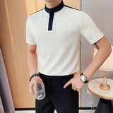 7873-P58牛仔拼接短袖POLO衫男士夏季新款立领半袖体恤，男装Polo衫，电商B333