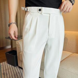 K6207-P88 那不勒斯九分裤男士新款垂感轻奢纯色百搭小脚裤图片