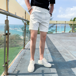 K81-P35夏季男生潮流休闲纯色直筒西裤短裤白色四分中裤