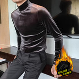 JR5862-特P55加绒半高领绒布男士冬季打底衫纯色中领，男装T恤，电商B333