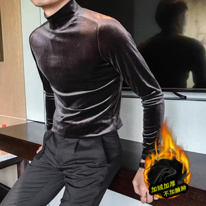 JR5862-特P55 加绒半高领绒布男士冬季打底衫 纯色中领图片