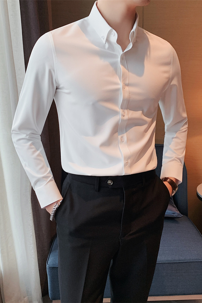 8668-P58青年商务免烫长袖衬衫休闲纯色百搭衬衣男,男装衬衫,电商B333