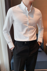 8668-P58青年商务免烫长袖衬衫休闲纯色百搭衬衣男图片