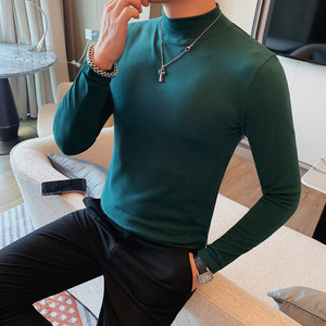 7753-P48 男士秋冬长袖t恤修身半高领体恤打底衫图片