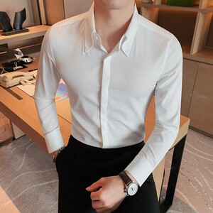 3010-P58 价格已改  白衬衫男秋冬新款商务正装 休闲百搭纯色衬衣图片