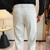 857-P68商务休闲西裤男秋冬修身小脚松紧腰高级感长裤白色，男装西裤，电商B333