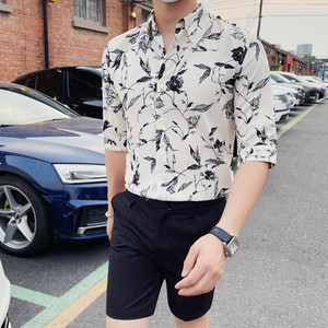 C3120-P78 男士中袖衬衫夏季潮流休闲帅气修身五分袖衬衣，男装T恤，电商B333