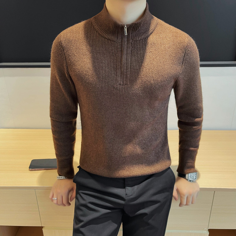 3722-P88半高领纯色长袖保暖针织衫男士秋冬立领拉链款毛衣,男装针织衫/毛衣,电商B333