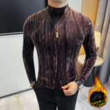 JR999-特P45加绒半高领金丝绒长袖T恤男修身百搭肌理感打底衫，男装T恤，电商B333