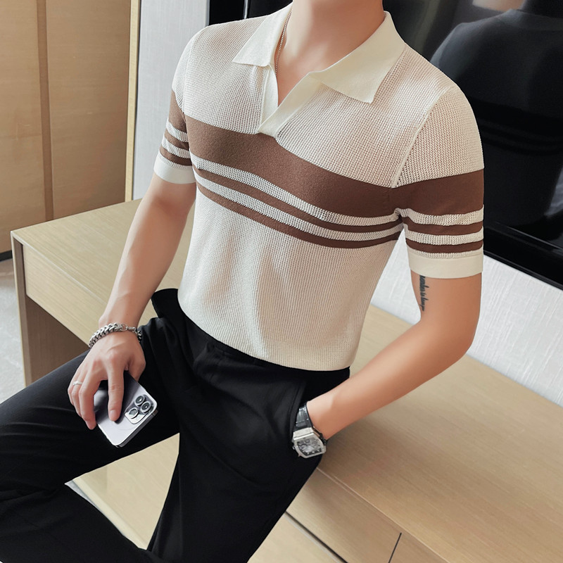 1228-P58 POLO衫男士短袖夏季新款翻领半袖针织冰丝T恤图片