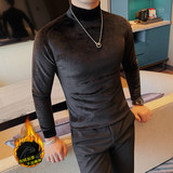 6992-特P50半高领加绒加厚长袖体恤男士冬季金丝绒打底衫，男装T恤，电商B333