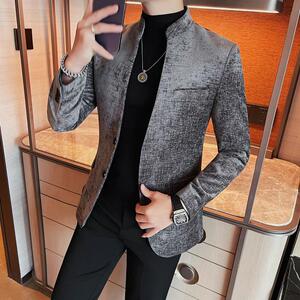 2009-P185 立领西装外套男士秋冬新款纯色商务休闲西服两粒单排扣图片