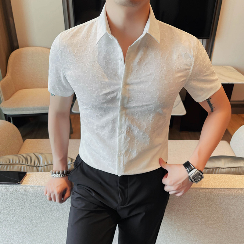 8218-P5579短袖衬衫男士夏季新款修身白色衬衣,男装T恤,电商B333