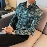 7893-P65长袖衬衫男士秋季印花潮流修身衬衣，男装衬衫，电商B333