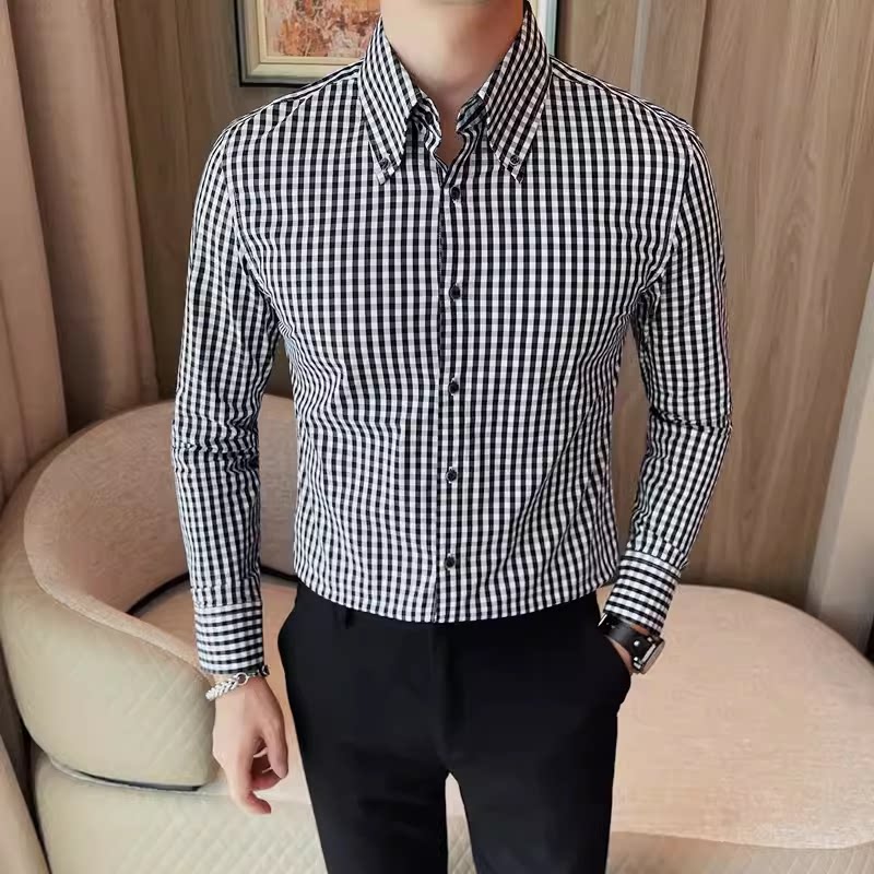 老款继续做7771-P68格子衬衫男士秋冬长袖大领衬衣商务休闲衬衫,男装衬衫,电商B333