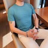 5882-P40圆领短袖t恤男士夏季撒粉冰丝修身半袖男装打底体恤凉感，男装T恤，电商B333