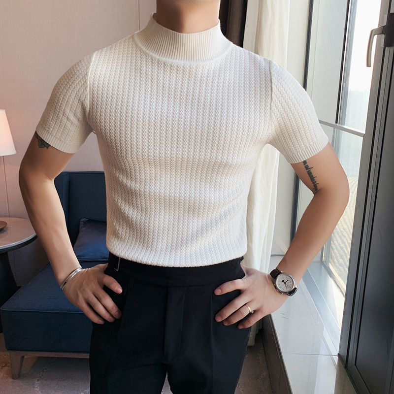 老款继续做3302-P48春季男士修身半高领休闲T恤中领针织毛衣打底,男装T恤,电商B333