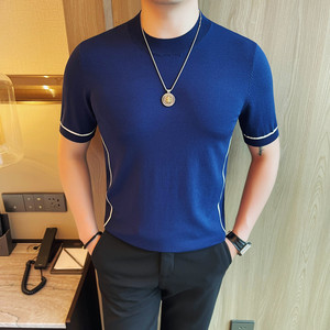 3777-P58针织冰丝短袖圆领T恤男士夏季新款修身百搭半袖圆领体恤图片