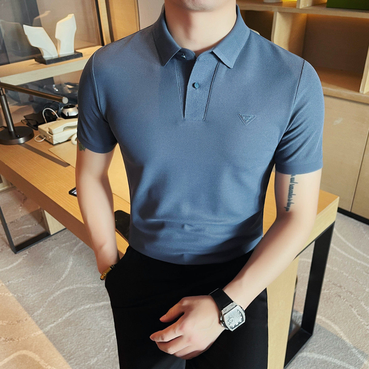 6062-P45 男士短袖POLO衫夏季新款商务休闲翻领T恤图片