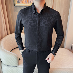 3122-P78 豹纹衬衫男士新款大领暗扣衬衣 潮流休闲长袖衬衫图片