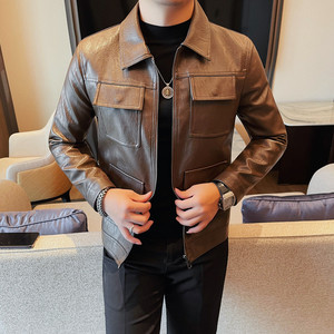 JK108-P130秋冬款潮牌机车皮衣男士韩版商务修身潮流英伦夹克外套，男装夹克，电商B333