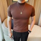 T2601-P38短袖华夫格体恤男士春夏新款小中领半袖T恤打底衫，男装T恤，电商B333