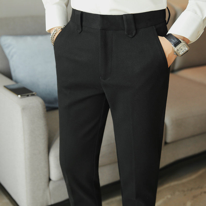 A102-P65呢子裤男士秋冬新款修身纯色休闲西裤百搭小脚裤，男装西裤，电商B333