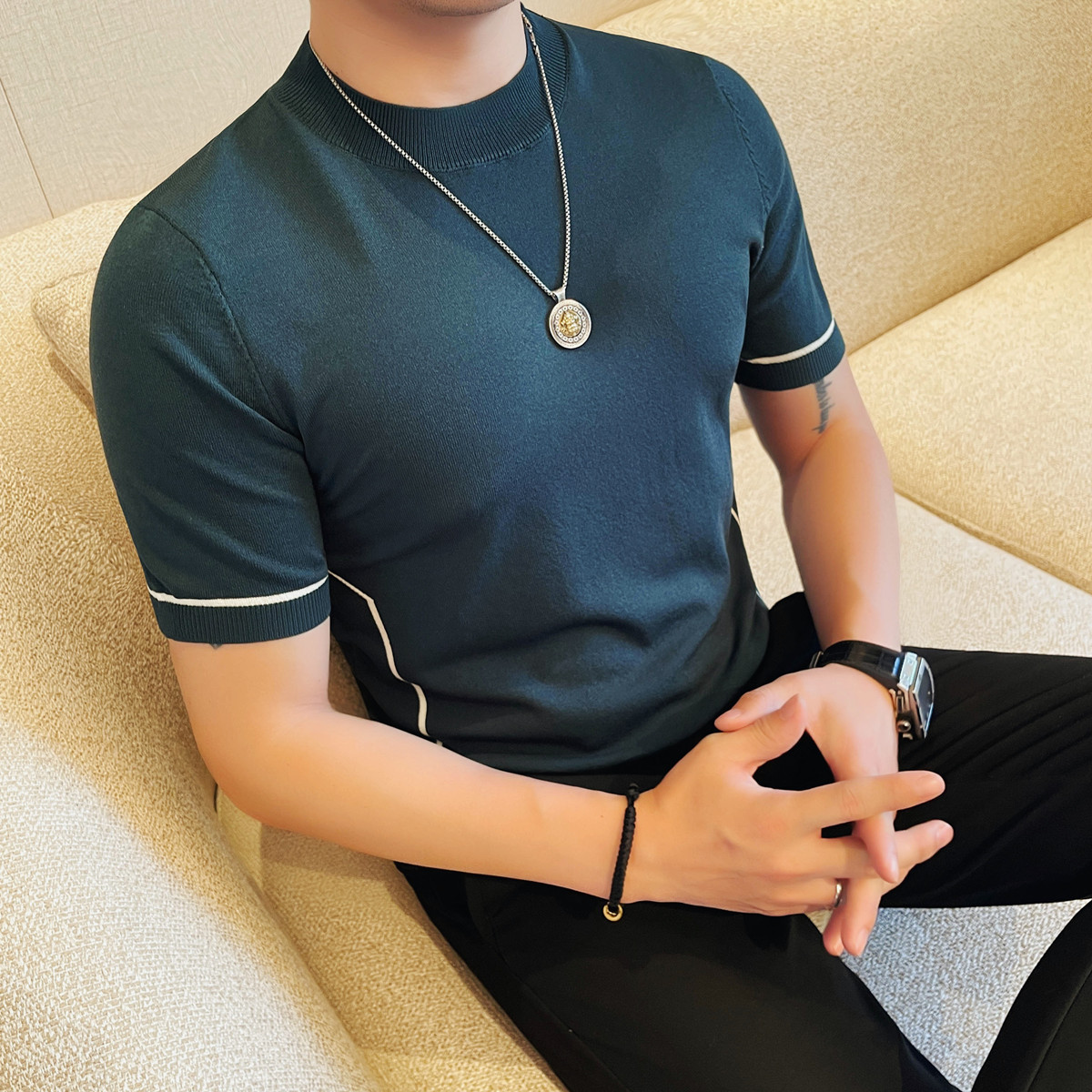 3777-P58针织冰丝短袖圆领T恤男士夏季新款修身百搭半袖圆领体恤,男装T恤,电商B333