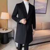 DY1008-P325长款毛呢大衣高品质呢子风衣双排扣后中开叉羊毛外套，男装风衣，电商B333