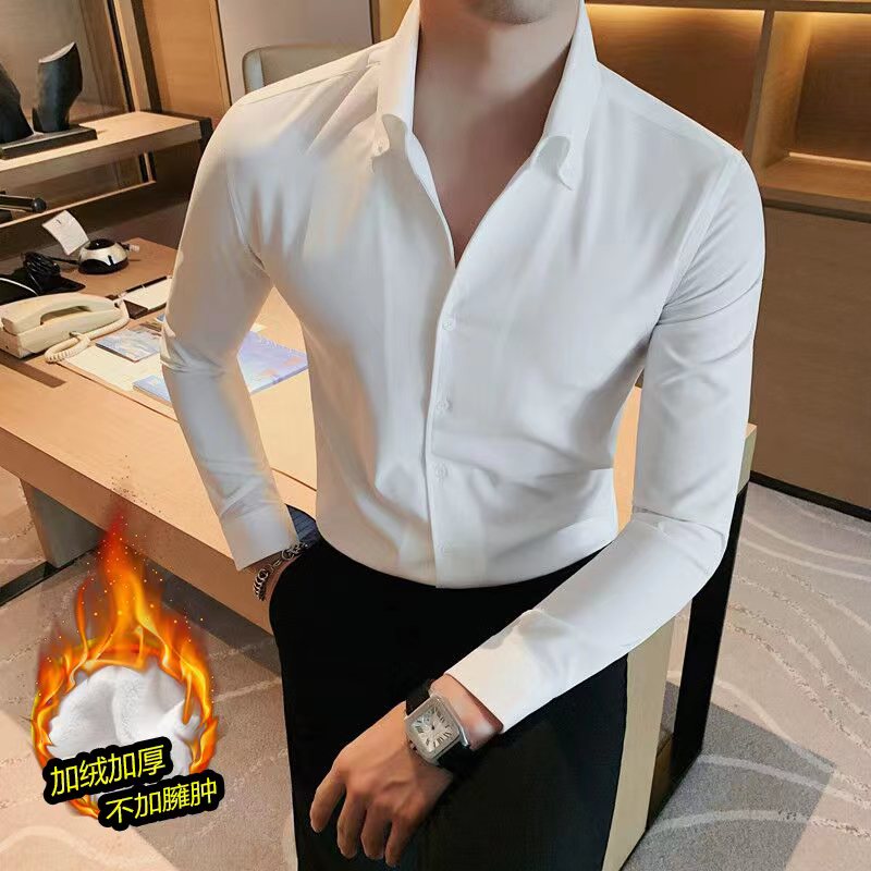 JR7667-P70V领衬衫男士秋冬加绒纯色百搭衬衣商务正装工作服,男装衬衫,电商B333