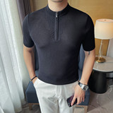 3763-P68镂空针织冰丝短袖体恤男士夏季拉链款POLO衫立领T恤，男装T恤，电商B333