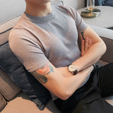 068-特P40春夏男生纯色圆领T恤韩版修身冰丝短袖针织衫，男装T恤，电商B333