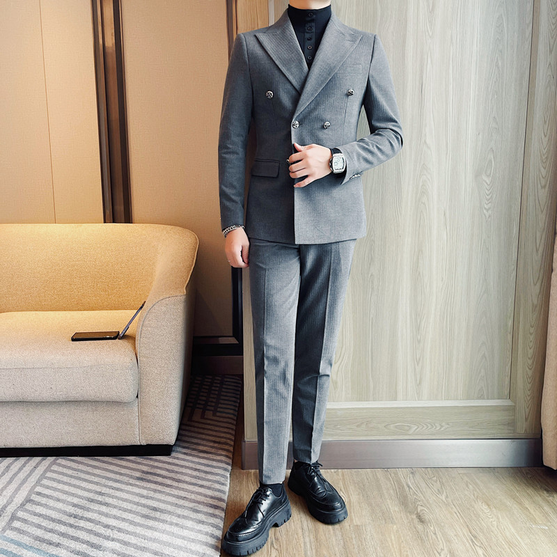 TZ1068-P240商务西装套装英伦风休闲双排扣结婚礼服两件套,男装西服套装,电商B333