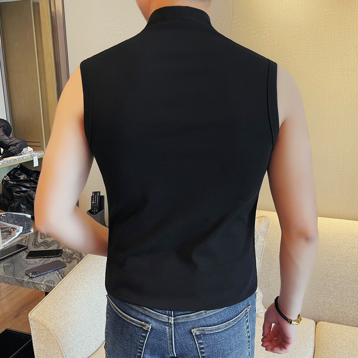 2620-P38夏季V领打底衫男士新款时尚V领背心纯色百搭,男装背心/马甲,电商B333