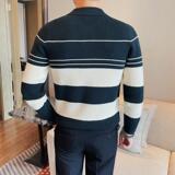 3718-P88长袖毛衣男士秋冬新款翻领针织衫撞色拉链长袖打底衫，男装针织衫/毛衣，电商B333