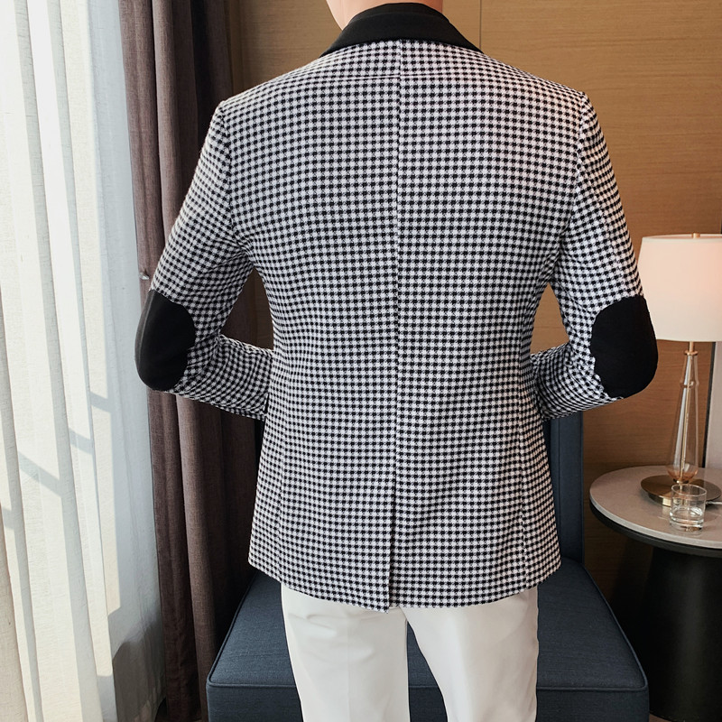 23531-P155西装外套男士单排扣个性领子拼色西服千鸟格西装男,男装西服套装,电商B333