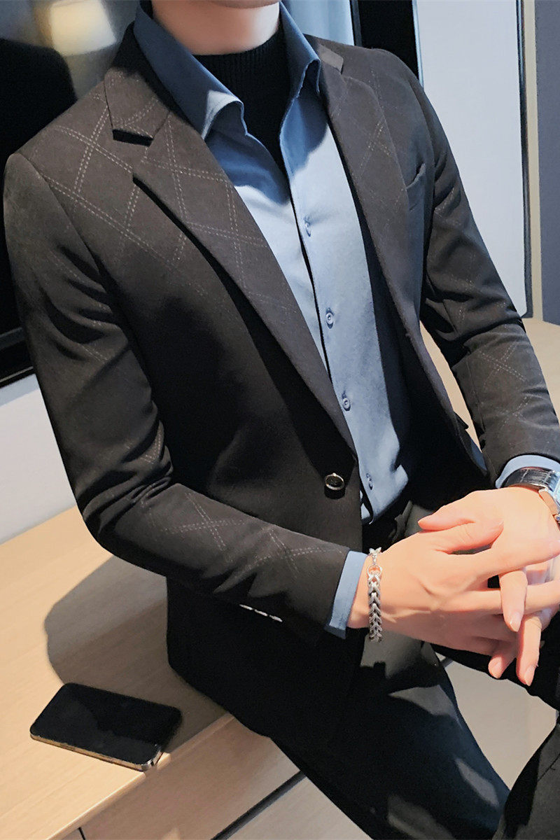23565-P155格子西装外套男士冬季新款一粒单排扣西服高品质西装,男装西服套装,电商B333