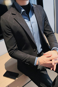 23565-P155 格子西装外套男士冬季新款一粒单排扣西服 高品质西装图片